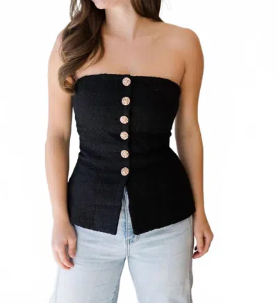 French Connection Structured Tweed Strapless Button Top In Black
