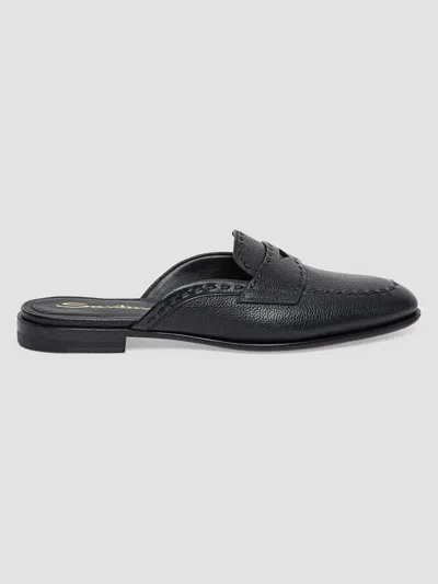 Santoni Granato Leather Mule In Black