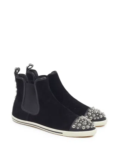 Pre-owned Marc By Marc Jacobs Stud-embellished Suede Ankle Boots In Black