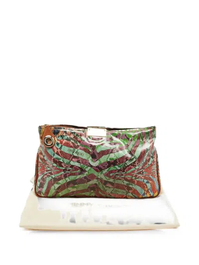 Pre-owned Jimmy Choo Python-print Clutch Bag In Green