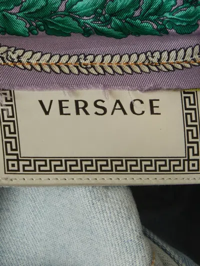 Pre-owned Versace Mixed-print Patchwork Denim Jacket In Blue