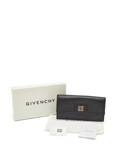 Pre-owned Givenchy Monogram Flap Continental Wallet In Black