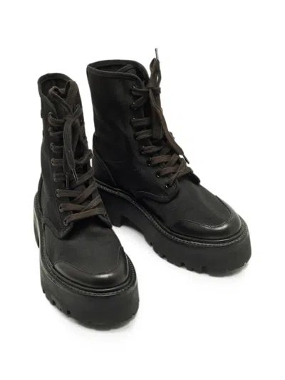 Pre-owned Celine Triomphe Combat Boots In Black