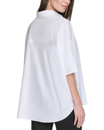 Halston Short Sleeve Button Down Blouse In White