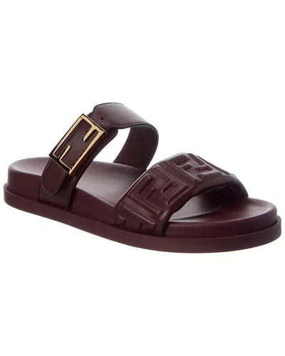 Fendi Double-band Slides With Decorative Buckle And Embossed Motif In Red