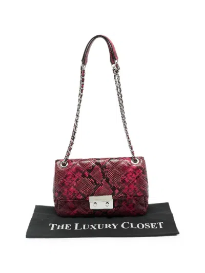 Pre-owned Michael Kors Vintage Tribeca Python-embossed Shoulder Bag In Pink