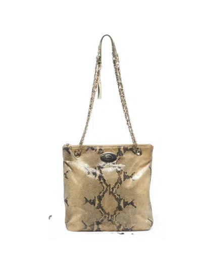 Pre-owned Dkny Python-embossed Chain Shoulder Bag In Neutral