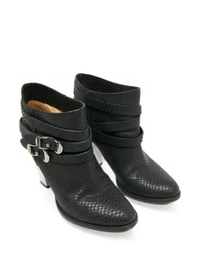 Pre-owned Jimmy Choo Marlin Python-embossed Ankle Boots In Black
