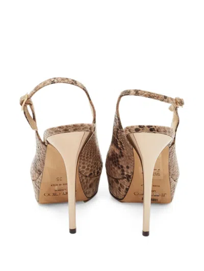 Pre-owned Jimmy Choo Nova Python-embossed Slingback Pumps In Neutral