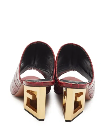 Pre-owned Givenchy Triangle Croc-embossed Heeled Mules In Red