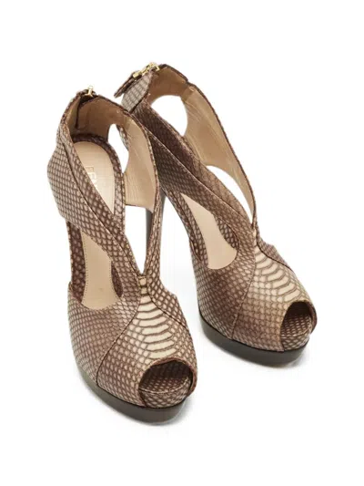 Pre-owned Fendi Python-texture Cut-out Sandals In Brown