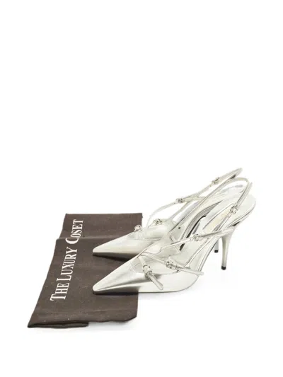 Pre-owned Miu Miu Multi-buckle Slingback Pumps In Silver