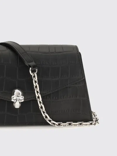 Alexander Mcqueen Mcqueen Mini Bag In Croc-effect Calfskin Leather With Skull In Black