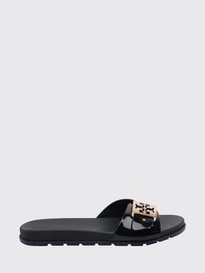 Tory Burch Patent Synthetic Leather Buckle Slide In Black