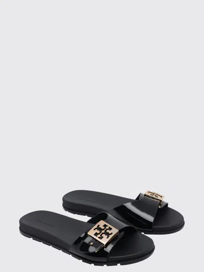 Tory Burch Patent Synthetic Leather Buckle Slide In Black