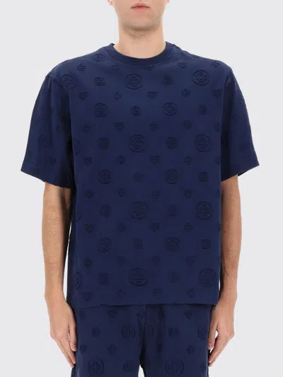 Casablanca Crew Neck T Shirt Embossed Pattern In Blue