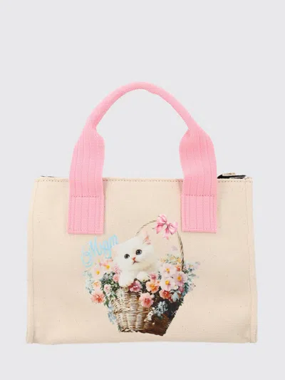 Msgm Tote Bag Rectangular Shape Top Handles Print In Multi
