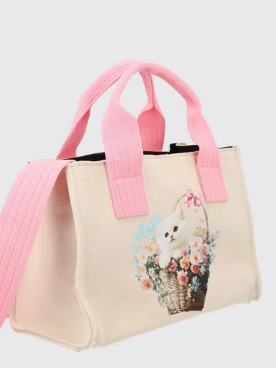 Msgm Tote Bag Rectangular Shape Top Handles Print In Multi