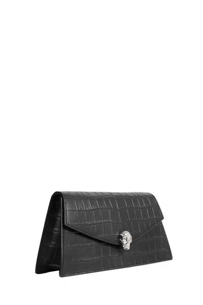 Alexander Mcqueen Mcqueen Mini Bag In Croc-effect Calfskin Leather With Skull In Black