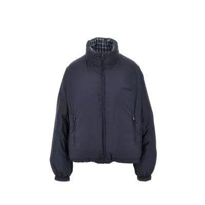 Miu Miu Jacket High Collar Checked Pattern Pockets Quilted In Blue