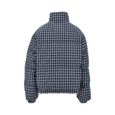 Miu Miu Jacket High Collar Checked Pattern Pockets Quilted In Blue