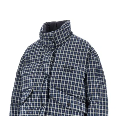 Miu Miu Jacket High Collar Checked Pattern Pockets Quilted In Blue