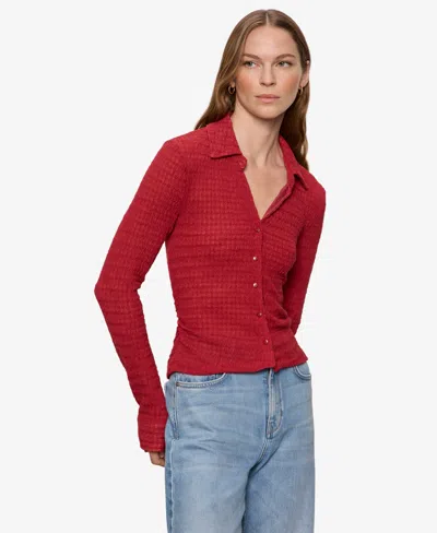 Sanctuary Juno Textured Button Front Top In Red
