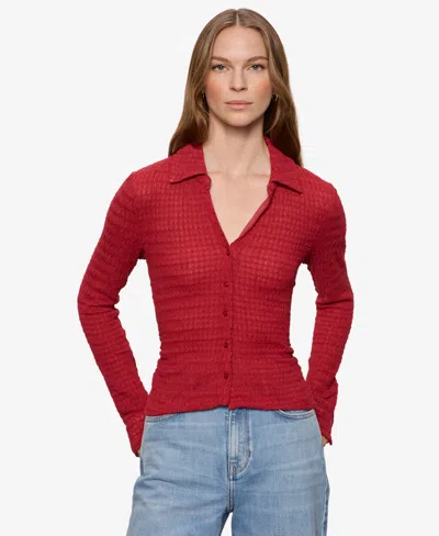 Sanctuary Juno Textured Button Front Top In Red