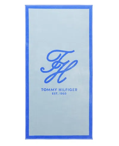 Tommy Hilfiger Colorblock Monogram Cotton Velour Beach Towel In Blue