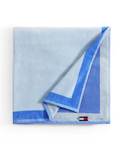 Tommy Hilfiger Colorblock Monogram Cotton Velour Beach Towel In Blue