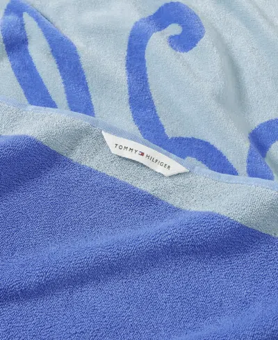 Tommy Hilfiger Colorblock Monogram Cotton Velour Beach Towel In Blue