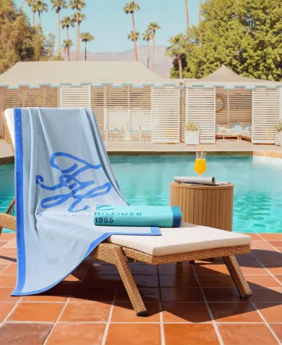 Tommy Hilfiger Colorblock Monogram Cotton Velour Beach Towel In Blue