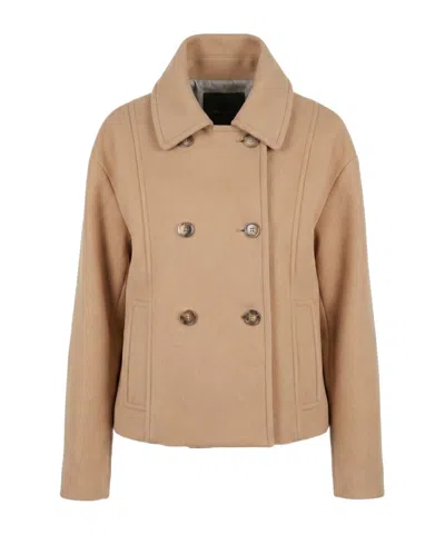 Pinko Double-breasted Cropped Coat In Brown