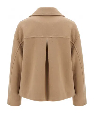 Pinko Double-breasted Cropped Coat In Brown