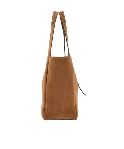Hogan Rectangular Suede Tote Bag Top Handle Buckle In Brown