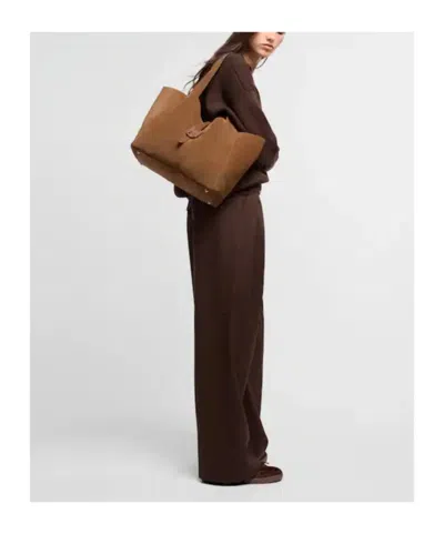 Hogan Rectangular Suede Tote Bag Top Handle Buckle In Brown