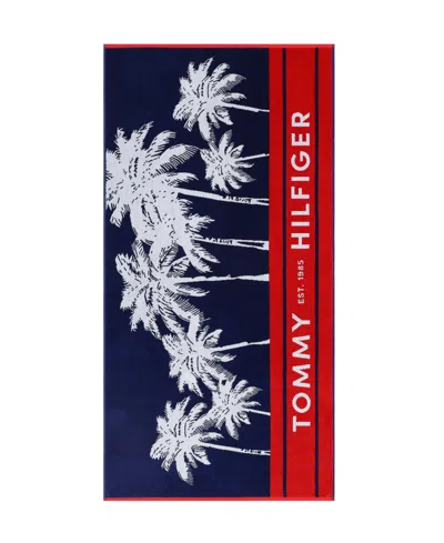 Tommy Hilfiger Boulevard Cotton Velour Beach Towel In Blue