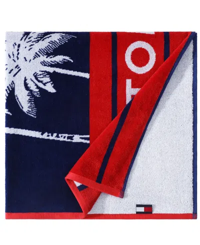 Tommy Hilfiger Boulevard Cotton Velour Beach Towel In Blue