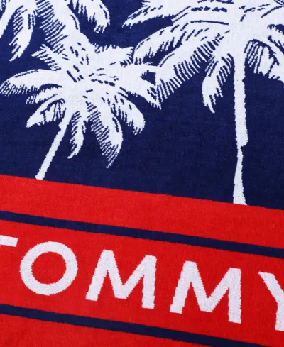 Tommy Hilfiger Boulevard Cotton Velour Beach Towel In Blue