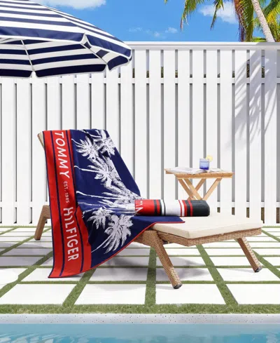 Tommy Hilfiger Boulevard Cotton Velour Beach Towel In Blue