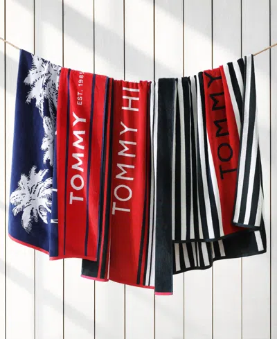 Tommy Hilfiger Boulevard Cotton Velour Beach Towel In Blue