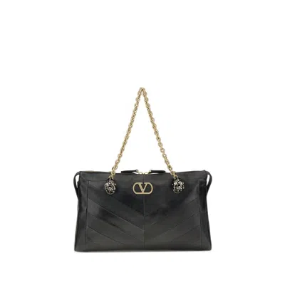 Valentino Garavani  Garavani Panthea Shoulder Bag In Nappa Leather With Chevron Pattern Wom In Black
