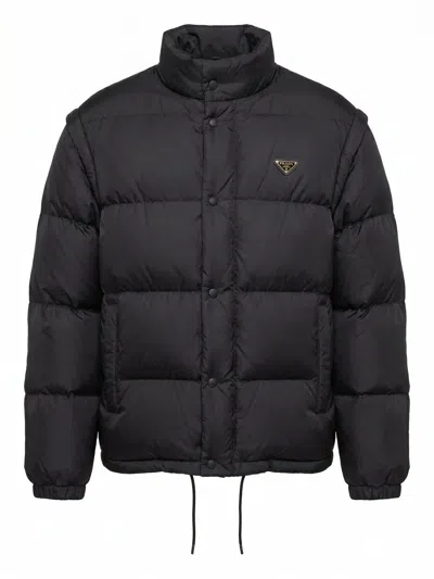 Prada Padded Jacket High Collar Elasticated Cuffs In Black