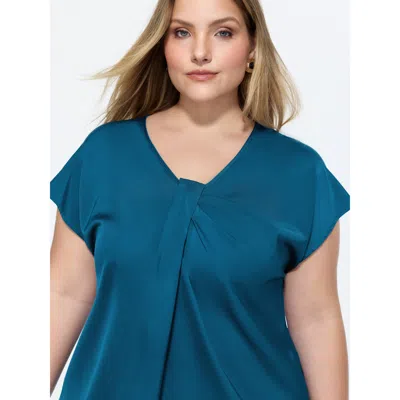 Bloomchic Knotted Front Plain Dolman Sleeve Blouse In Blue