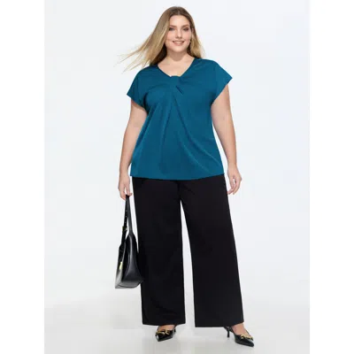 Bloomchic Knotted Front Plain Dolman Sleeve Blouse In Blue