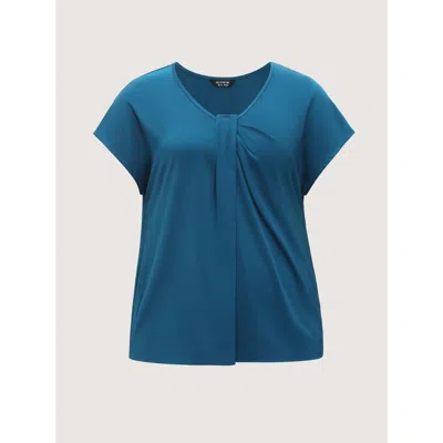 Bloomchic Knotted Front Plain Dolman Sleeve Blouse In Blue