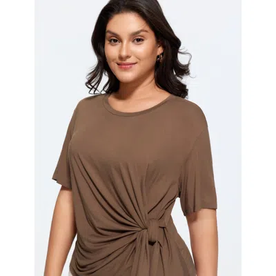 Bloomchic Supersoft Side-tie Plain T-shirt In Brown