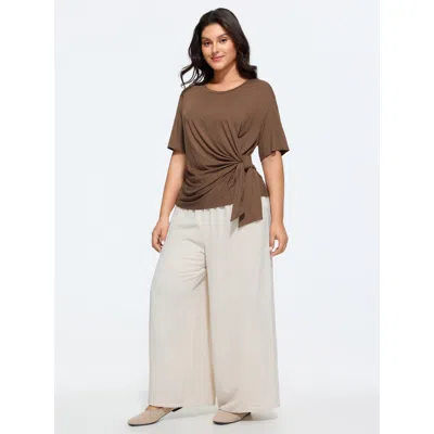 Bloomchic Supersoft Side-tie Plain T-shirt In Brown