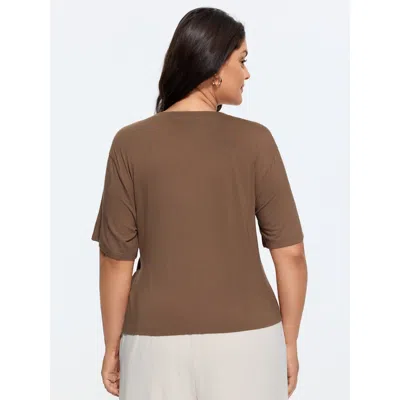 Bloomchic Supersoft Side-tie Plain T-shirt In Brown
