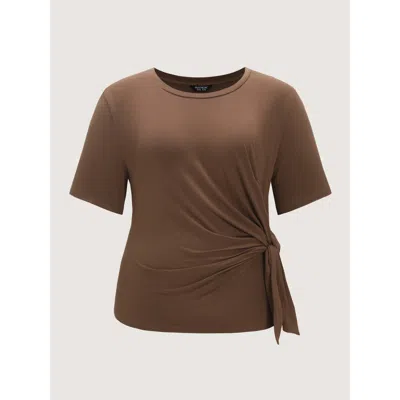 Bloomchic Supersoft Side-tie Plain T-shirt In Brown